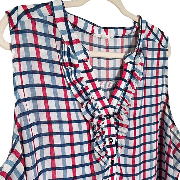 ModCloth Fun 2 Fun Sleeveless Plaid Red White Blue Office Blouse Women Size 3XL - Picture 1 of 10